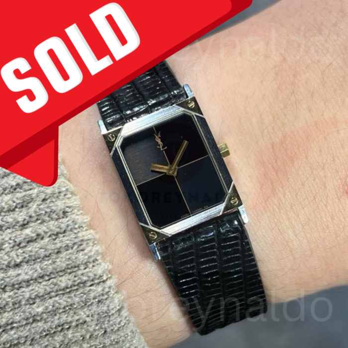 JAM TANGAN VINTAGE YSL 2200-223870 Y TANK TWO TONE BLACK-GRAY DIAL (LX2099)