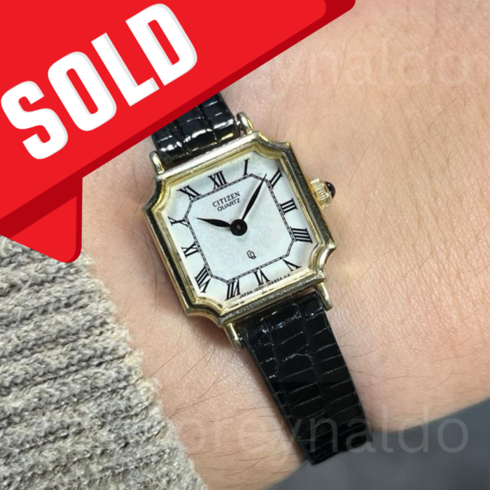 JAM TANGAN VINTAGE CITIZEN 4-105940 OCTAGON GOLD PLATED WHITE DIAL ROMAN INDEX (LX2026)