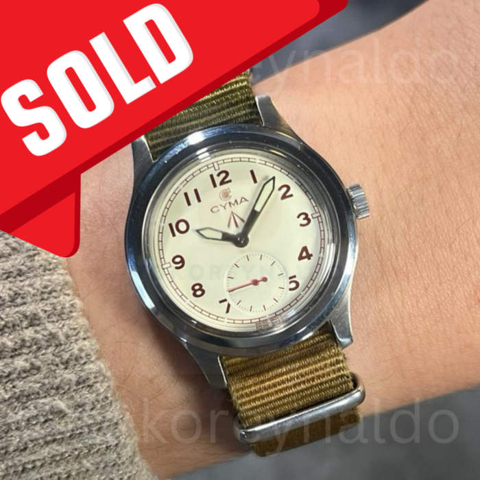 JAM TANGAN CYMA "W.W.W DIRTY DOZEN" REISSUE P14530 SS ROUND CREAM MILITARY DIAL (LX2253)