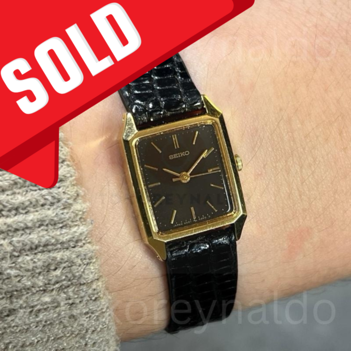 JAM TANGAN VINTAGE SEIKO 4N21-5090 SMALL TANK GOLD TONE BLACK DIAL (LX2406)