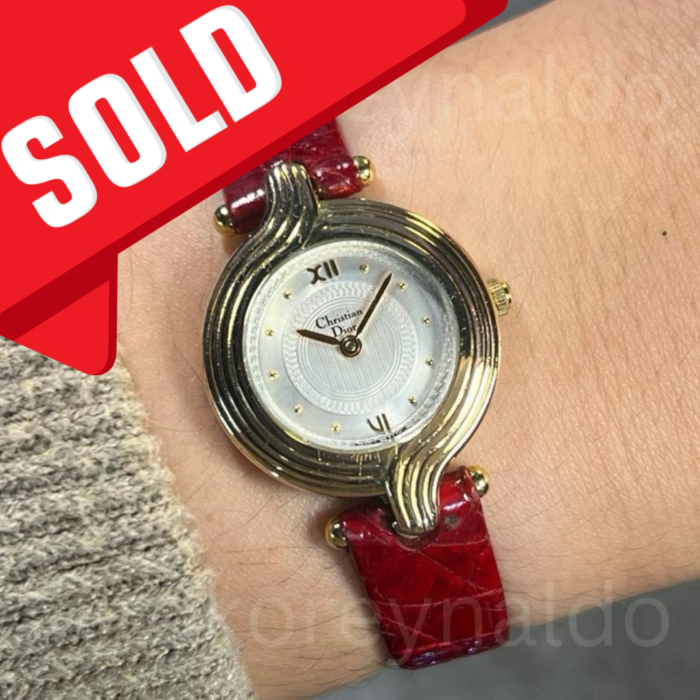 JAM TANGAN VINTAGE 1980-1990's DIOR 3056 ASYMMETRICAL "ROMANESQUE DIAL" ROTATING BEZEL CHANGABLE STRAP SILVER TEXTURED DIAL (LX2219)