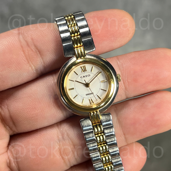 JAM TANGAN VINTAGE SEIKO CREO 4N21-0140 ROUND TWO TONE WHITE DIAL (LX2479)