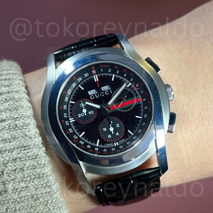 JAM TANGAN GUCCI G-CHRONO 5500 ROUND SS TRIPLE DATE CALENDAR BLACK DIAL "RARE (LX2581)