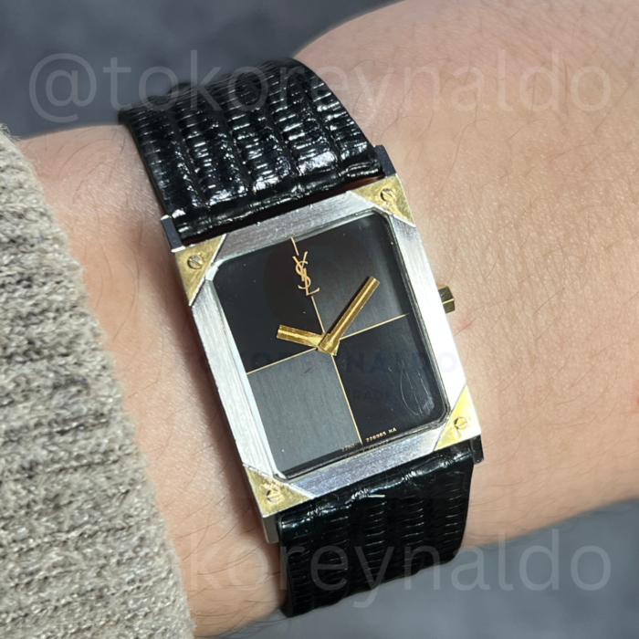 JAM TANGAN VINTAGE YSL 2200-223861 Y TANK TWO TONE GREY-BLACK DIAL (LX2572)