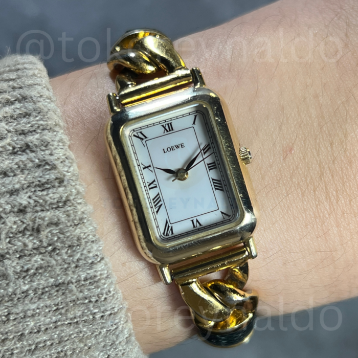 JAM TANGAN VINTAGE LOEWE 150TH ANNIVERSARY MODEL CHAIN BRACELET G0LD PLATED WHITE DIAL ROMAN NUMERALS (LX2571)