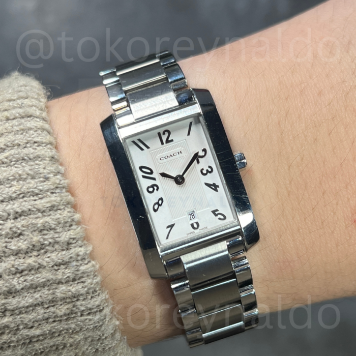 JAM TANGAN VINTAGE COACH 0243 BRACELET SMALL TANK SS WHITE DIAL ARABIC NUMERALS (LX2495)