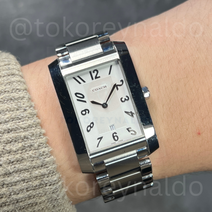 JAM TANGAN VINTAGE COACH 0242 BRACELET LARGE TANK SS WHITE DIAL ARABIC NUMERALS (LX2494)