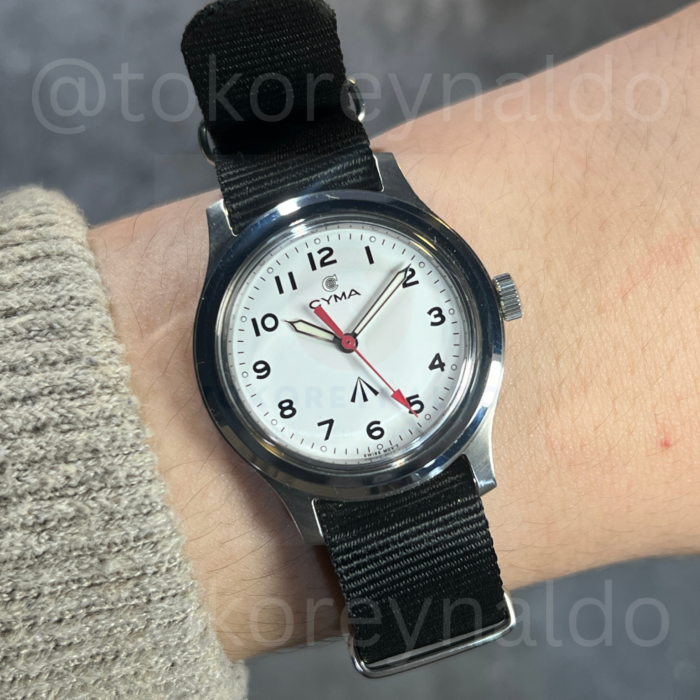 JAM TANGAN CYMA WWW P14531 ROYAL ARMY BROAD ARROW REISSUE WHITE MILITARY DIAL (LX2555)