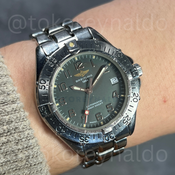 JAM TANGAN VINTAGE BREITLING COLT A17035 SS MATTE GREY DIAL ARABIC NUMERAL INDEX (LX2492)