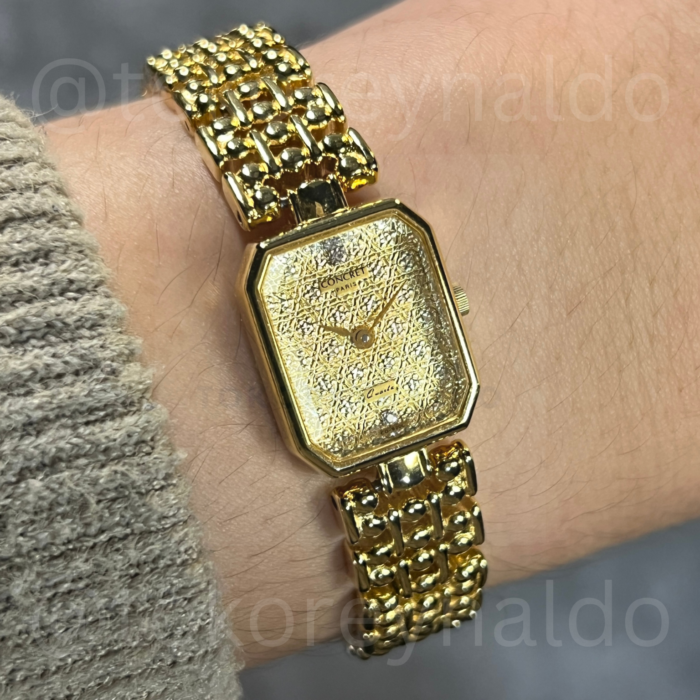 JAM TANGAN VINTAGE CONCRET PARIS C0-920L BRACELET HEXAGONAL GOLD TONE GOLD TEXTURED DIAL (LX2515)