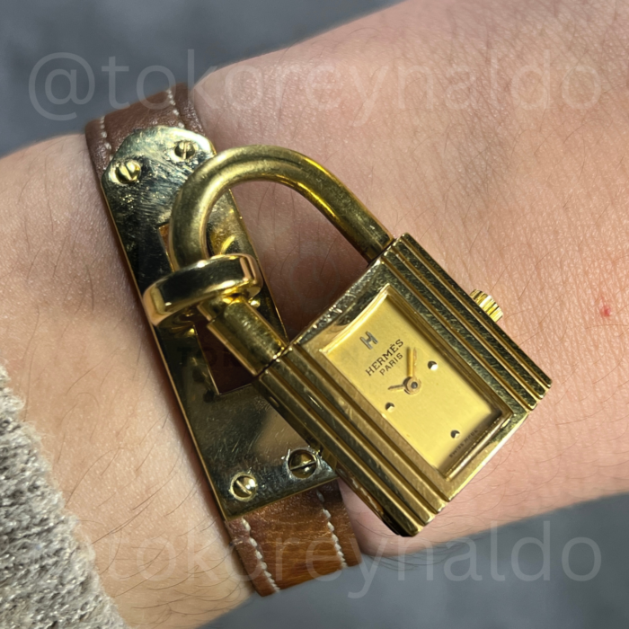 JAM TANGAN VINTAGE HERMES KELLY PADLOCK G0LD PLATED GOLD TONE DIAL (LX2558)